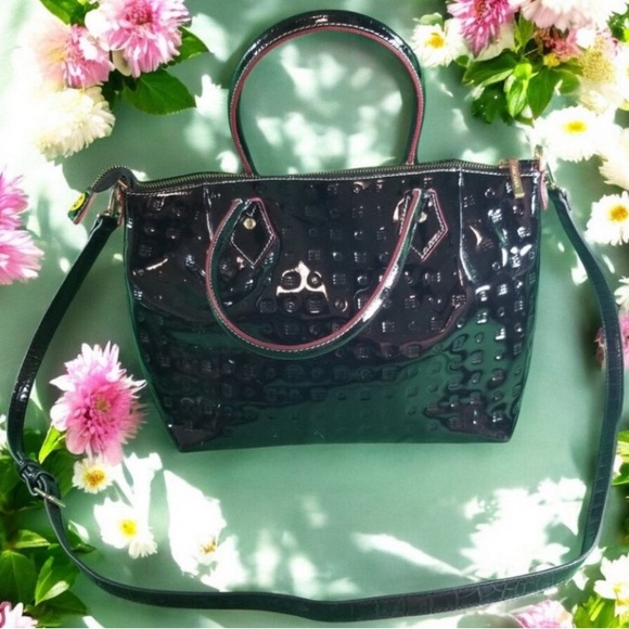 “ARCADIA” 🇮🇹 BLACK EMBOSSED PATENT LEATHER BAG - Picture 8 of 11